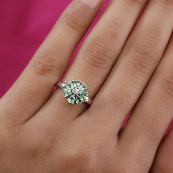 AAA Tsavorit Granat und Zirkon Solit&auml;r Ring 925 Silber Platin-&Uuml;berzug image number 3