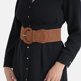 Elastischer Taillengürtel mit runder Schnalle, One Size, Karamell