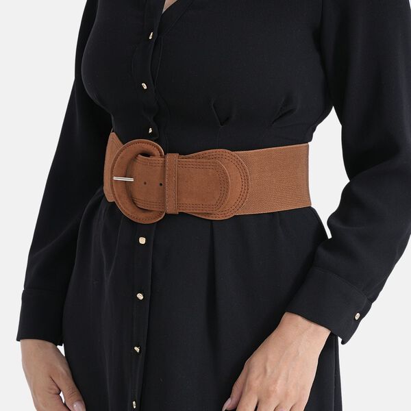 Elastischer Tailleng&uuml;rtel mit runder Schnalle, One Size, Karamell image number 4