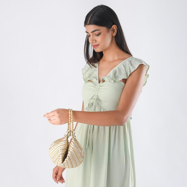 Handgefertigte Gl&uuml;ckskekstasche aus Samtbrokat mit Perlen, cr&eacute;me image number 2