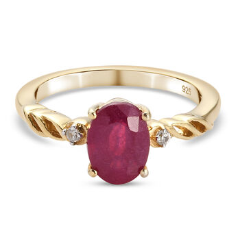 Rubin afrikanisch und Zirkon Solit&auml;r Ring 925 Silber 585 Gelbgold-&Uuml;berzug