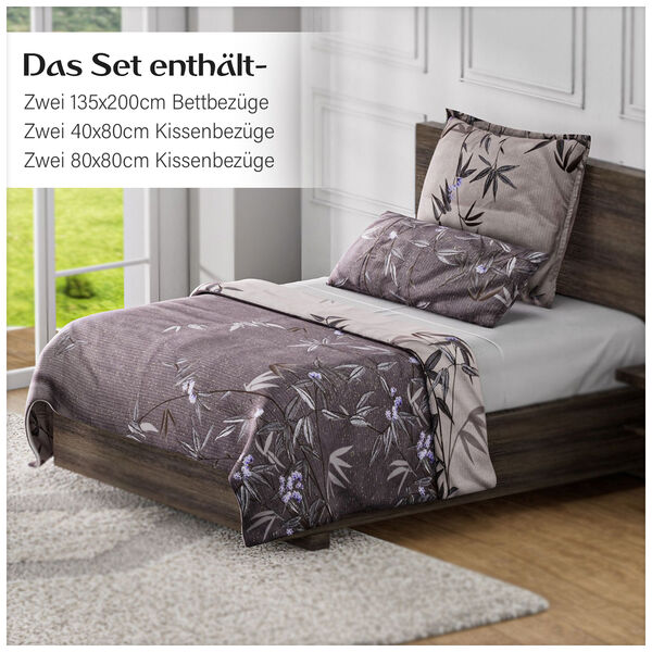 6-teiliges Set: antibakterielle, antiallergische Mikrofaser-Bettwäsche, Beige-Grau image number 11