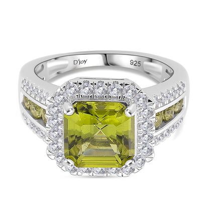 D'joy EXKLUSIVER ASSCHER SCHLIFF Premium Nat&uuml;rlicher Peridot, Moissanit Ring 925 Silber rhodiniert (Gr&ouml;&szlig;e 17.00) ca. 2.36 ct