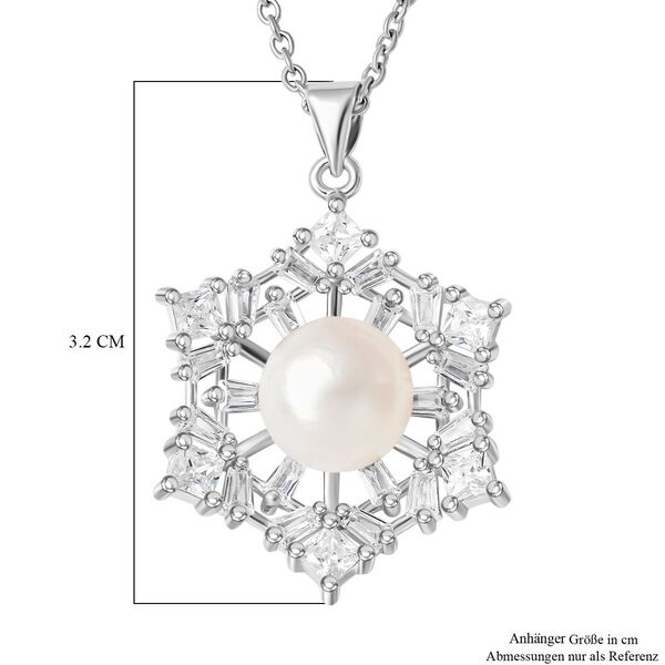 Weißer Süßwasserperlen und Zirkonia-Anhänger mit Kette, 45 cm - 3,50 ct. image number 6