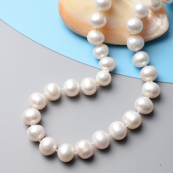 Wei&szlig;e S&uuml;&szlig;wasserzucht Perle Halskette ca. 50 cm 925 Silber rhodiniert image number 1