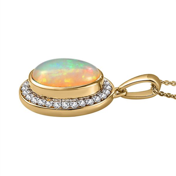 AA nat&uuml;rlicher, &auml;thiopischer Welo Opal und Zirkon-Halo-Anh&auml;nger mit Kette in Silber image number 6
