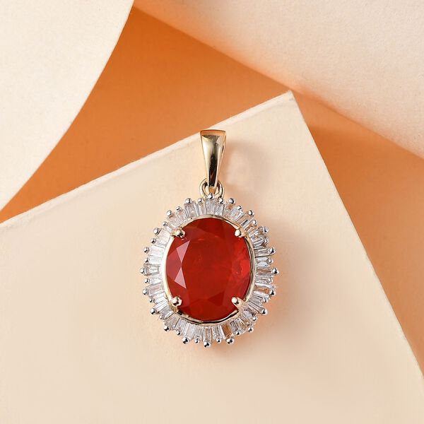 AAA Mexikanischer Kirschfeuer-Opal und Diamant Anhänger in 585 Gold - 2,99 ct. image number 7