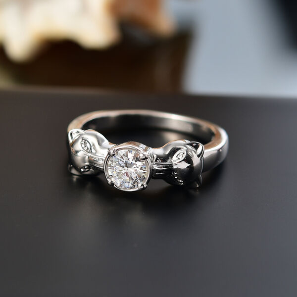 Moissanit Ring 925 Silber rhodiniert (Größe 19.00) ca. 0,43 ct image number 1