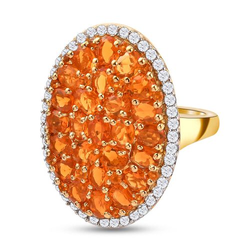 Salamanca Feueropal und weißer Zirkon-Ring, 925 Silber Gelbgold Vermeil  ca. 4,04 ct image number 0