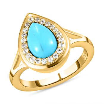 Amerikanischer, nat&uuml;rlicher Sleeping Beauty T&uuml;rkis und wei&szlig;er Zirkon-Ring, 925 Silber vergoldet  ca. 1,26 ct