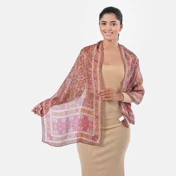 Bedruckter Schal aus 100% Seide, Mehrfarbiges Muster mit Mauve Bord&uuml;re,70x200 cm