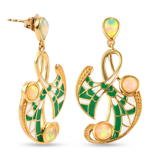 Nat&uuml;rliche, &Auml;thiopische Opal-Ohrringe, 925 Silber vergoldet ca. 1,73 ct image number 4