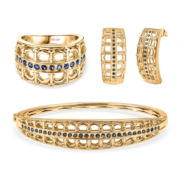 GP Royal Art D&eacute;co Kollektion- Kanchanaburi blauer Saphir Ring und halbe Creolen