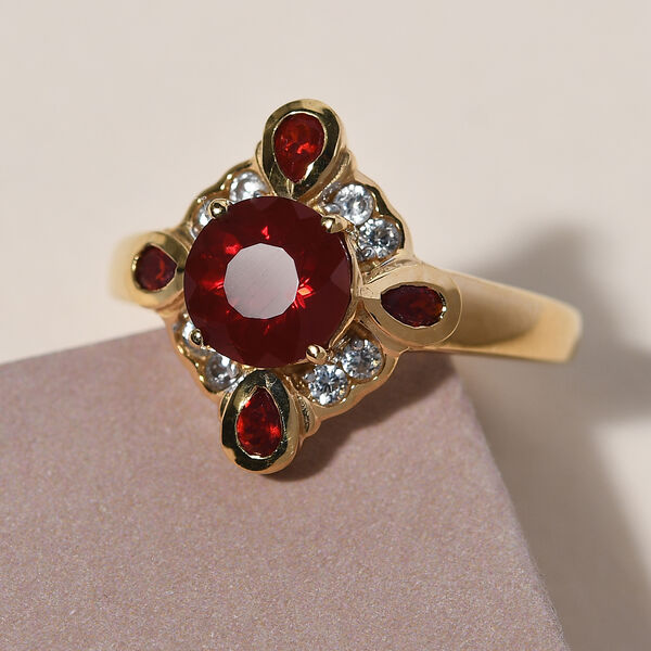 Mexikanischer Kirschfeuer-Opal und Zirkon Ring 925 Silber vergoldet image number 2