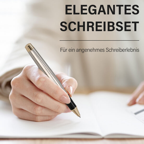 2er Set F&uuml;llfederhalter und Tintenschreiber, Silber image number 2