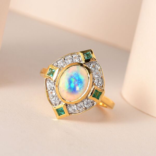Natürlicher Äthiopischer Opal und Mehrfarbig Edelsteine Ring 925 Silber Vermeil image number 2