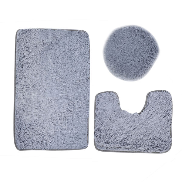 3er-Set Bad-Kollektion, extra weicher Duschvorleger 50x80 cm, WC-Vorleger 40x50 cm, WC-Deckel, Grau image number 2