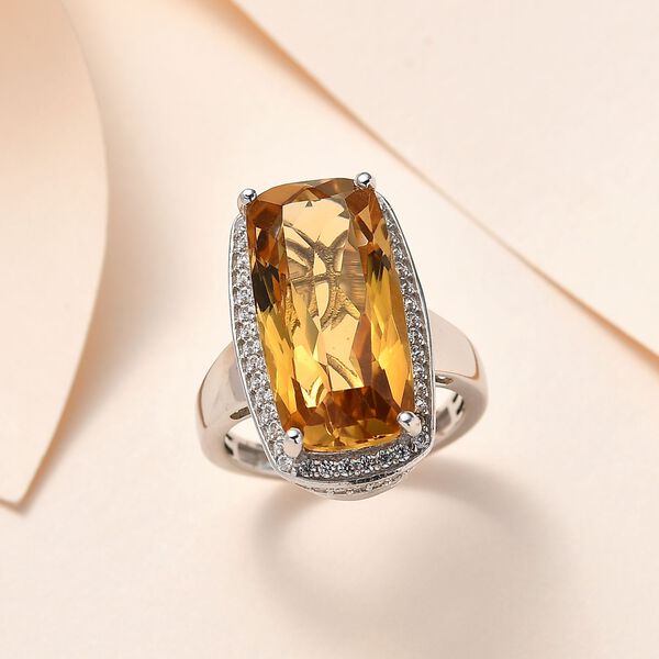 Citrin, wei&szlig;er Zirkon Ring, 925 Silber platiniert, (Gr&ouml;&szlig;e 21.00) ca. 12.92 ct image number 2