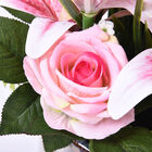 6 rosae Lilien, 3 rosa Rosen mit weißer Keramikvase image number 1