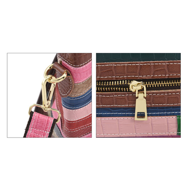 CHAOS BY ELSIE - Schultertasche aus 100% echtem Leder mit RFID Schutz und abnehmbarem Riemen, Krokodil Muster, Gr&ouml;&szlig;e 28x18x30 cm, Taupe image number 5