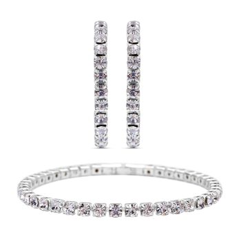 2er Set Wei&szlig;e Kristall-Ohrringe mit Armband, reines Messing