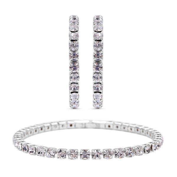 Wei&szlig;e Kristall-Ohrringe mit Armband - 7,90 ct.