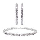 2er Set Weiße Kristall-Ohrringe mit Armband, reines Messing