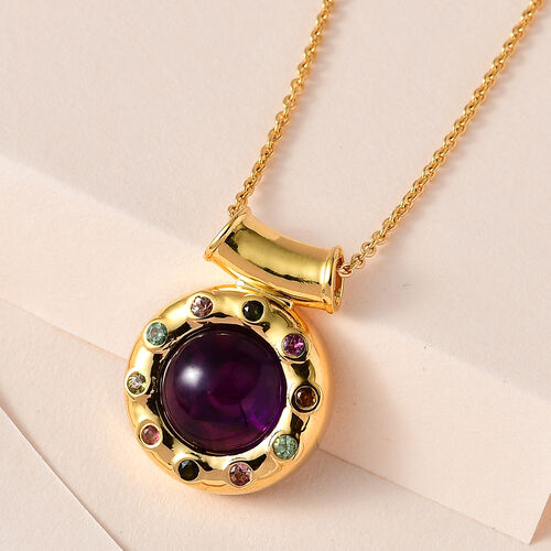 Afrikanischer Amethyst und mehrfarbiger Turmalin-Anhänger mit 50cm Kette - 7,40 ct. image number 1