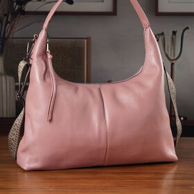 Echtleder-Hobo-Bag mit abnehmbarem Schulterriemen, 41x10x35 cm, Altrosa
