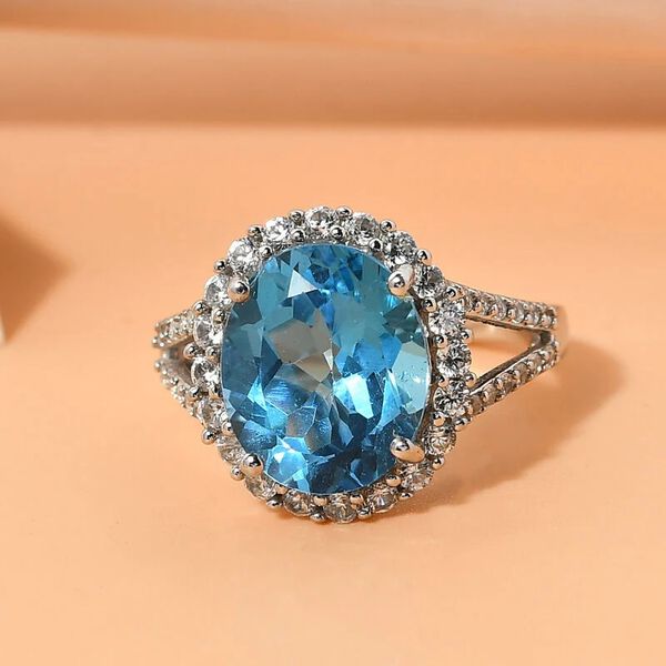 Schweizer Blautopas und Zirkon Ring 925 Silber platiniert  ca. 6,64 ct image number 2