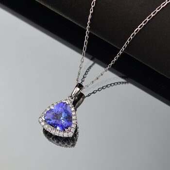 RHAPSODY zertifizierter und gepr&uuml;fter AAAA Tansanit und VS-EF Diamant Anh&auml;nger mit 50cm Kette in 950 Platin - 3,17 ct.