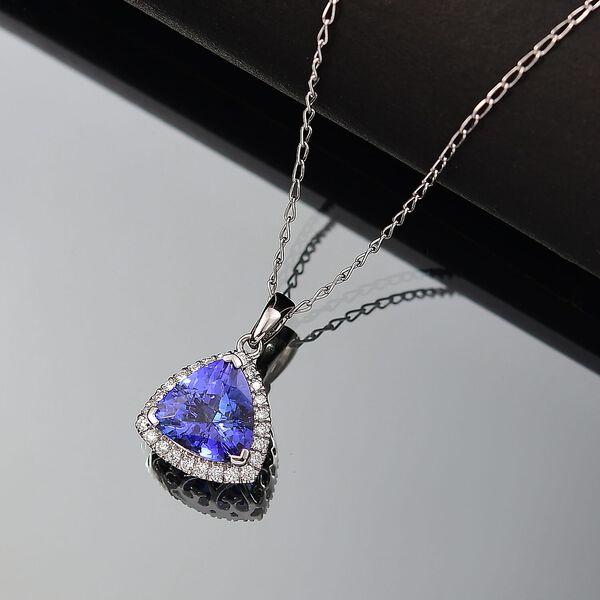 RHAPSODY zertifizierter und gepr&uuml;fter AAAA Tansanit und VS-EF Diamant Anh&auml;nger mit 50cm Kette in 950 Platin - 3,17 ct. image number 1