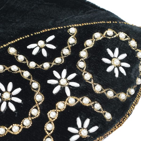 Handgefertigte Gl&uuml;ckskekstasche aus Samtbrokat mit Perlen, schwarz image number 8