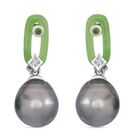 Tahiti Perle, Grüne Jade Ohrringe, 925 Silber rhodiniert