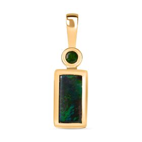 Ammolit, Natürlicher Chromdiopsid Anhänger 925 Silber 750 Gelbgold Vermeil ca. 1,41 ct.