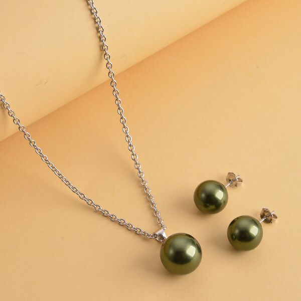 2er Set, Grüne Muschelperlen-Anhänger mit 50 cm Kette und Ohrringe- 45 Ct. image number 2