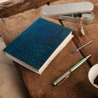 3er Set - Notizbuch mit Einband aus 100% echtem Leder, Kugelschreiber und Schlüsselanhänger gefüllt mit echtem Aquamarin image number 1