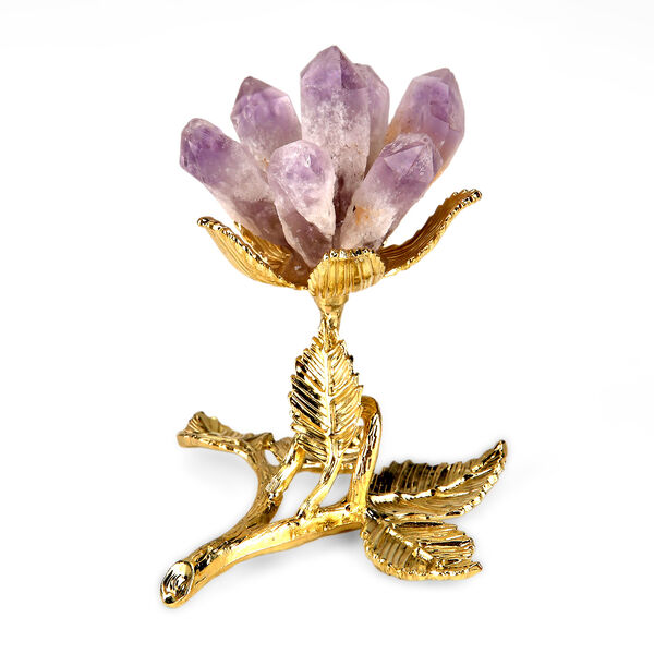 Kristallbl&uuml;ten Dekofigur mit goldfarbenem Metallsockel, Lila image number 2