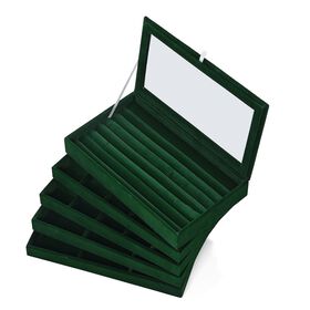 5-lagige stapelbare 26x15x14,5 cm Schmuckbox mit 5 Silber-Poliertüchern, Grün