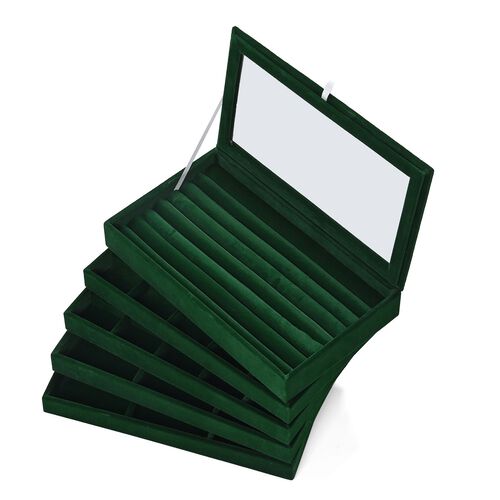 5-lagige stapelbare 26x15x14,5 cm Schmuckbox mit 5 Silber-Poliertüchern, Grün image number 0