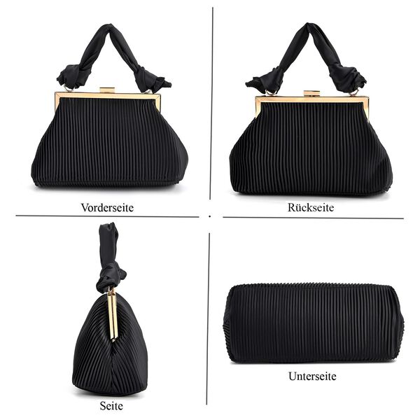 Plissiertes Design Crossbody Bag mit Knotenhenkel, 23 x 10 x 15 cm, Schwarz image number 4