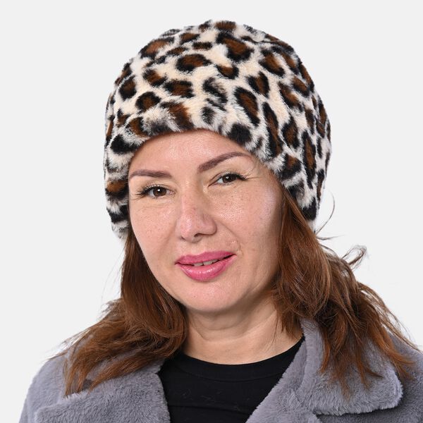 2 in 1 Infinity Schal und M&uuml;tze, Leopardenmuster, Wei&szlig; und Braun image number 2