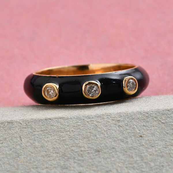 Diamant emailliert Ring 925 Silber vergoldet  ca. 0,10 ct image number 2