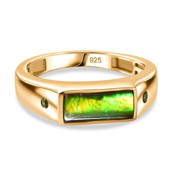 Ammolit, Nat&uuml;rlicher Chromdiopsid Ring 925 Silber 750 Gelbgold Vermeil (Gr&ouml;&szlig;e 17.00) ca. 1,11 ct