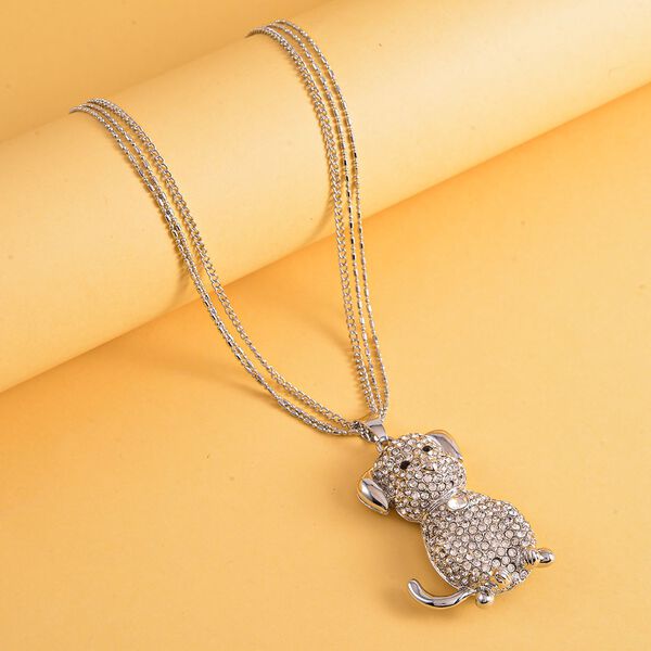 Schwarzer und wei&szlig;er Kristall-Hunde-Anh&auml;nger mit Kette - 5,20 ct. image number 2