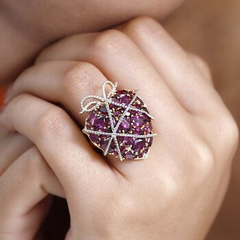 GP Amore Kollektion- Rhodolith Granat, Zirkon und blauer Saphir-Ring- 9,29 ct.