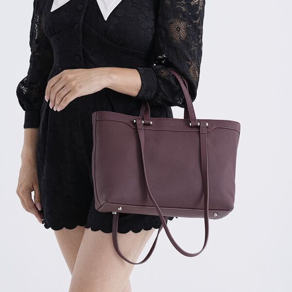 Leder-Shopper mit Doppelhenkel, 30x12x23 cm, Burgunder image number 4