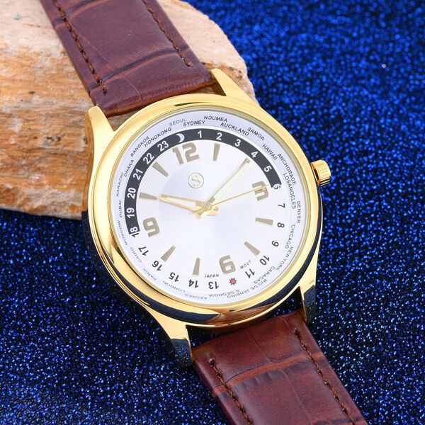 Strada - wasserdichte Uhr, Gold und Braun image number 1