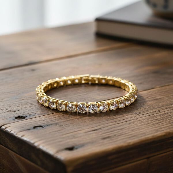 Wei&szlig;er Zirkonia Armband ca. 19 cm Nickelfreies Messing, Goldfarben image number 2