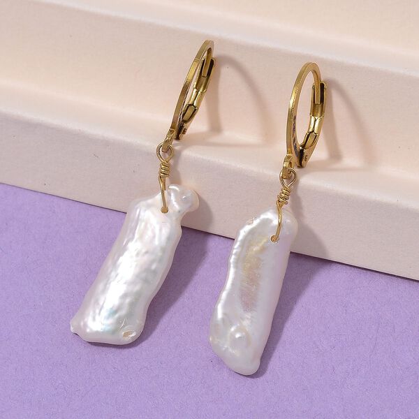 Wei&szlig;e Keshi Perle Ohrringe Reiner Edelstahl Standard gelb vergoldet image number 2